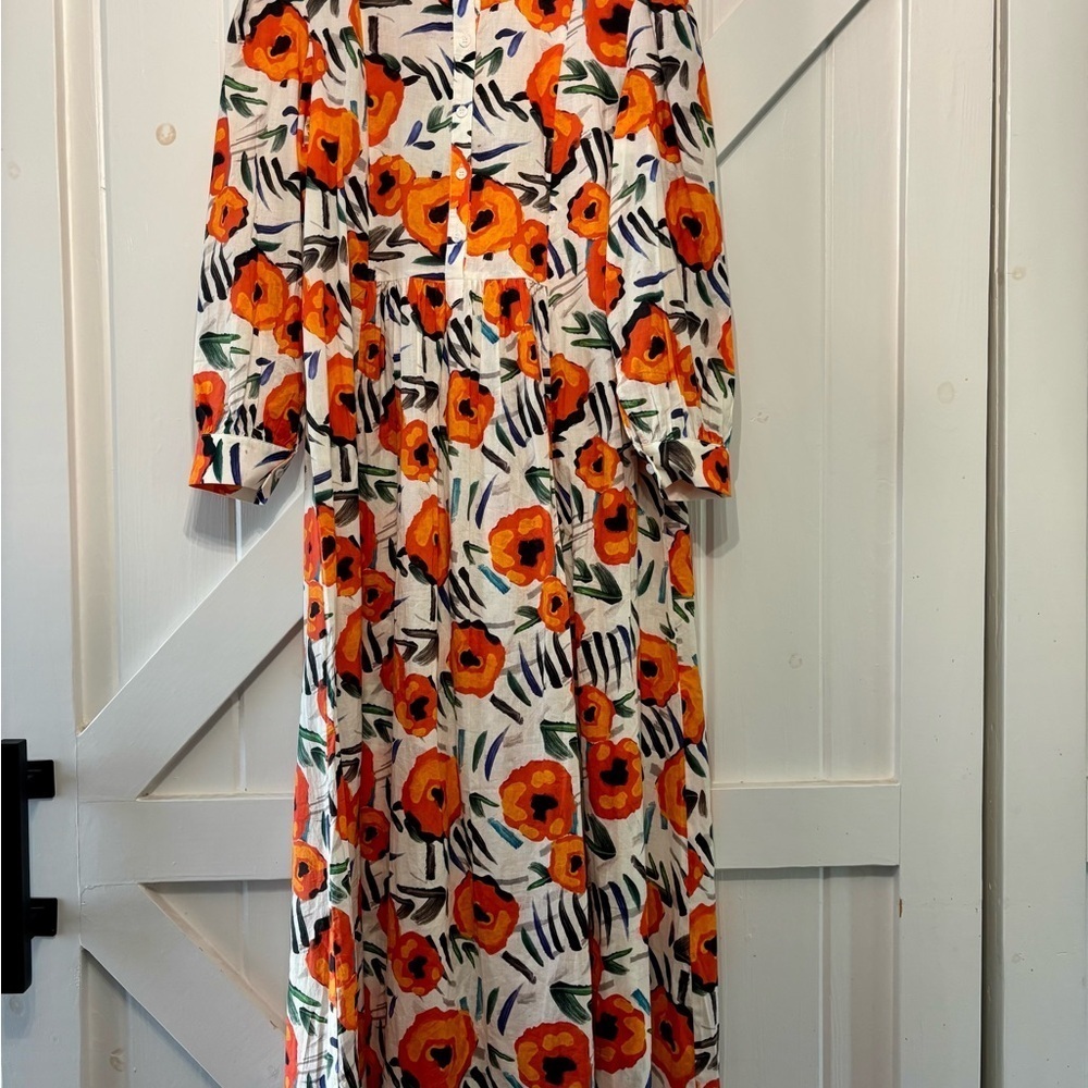 Choklate Paris Floral Orange 3/4 sleeve Maxi Dress Feminine French Style S - Picture 3 of 9